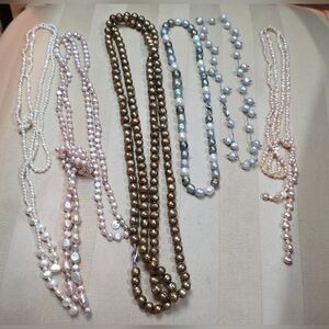 LOT OF 7 GENUINE BAROQUE PEARL NECKLACES|  3 WITH 925 CLASPS| PINK,GOLDEN,BLUE